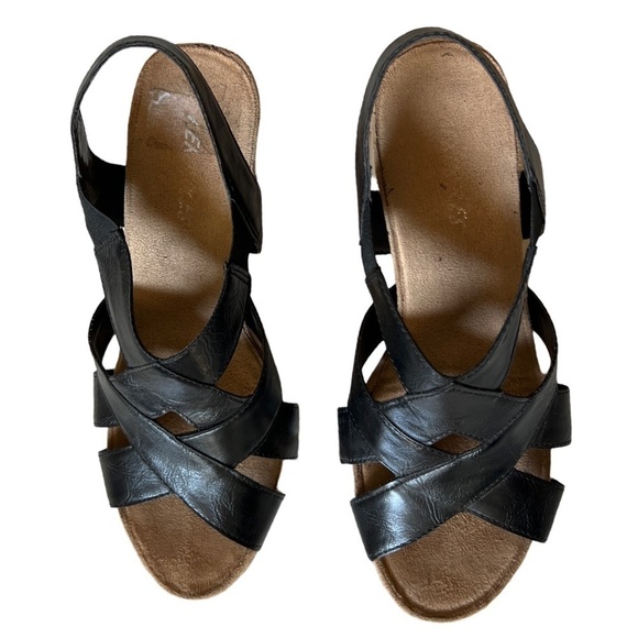 Black Wedge Cork Strap Heels Shoes - Picture 4 of 9